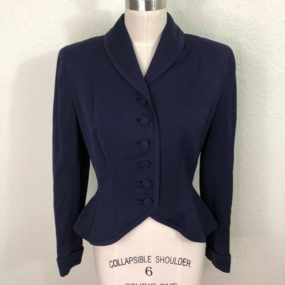 henri bendel Jackets & Blazers - Vintage Henri Bendel Jacket Blue Wool Nipped Waist